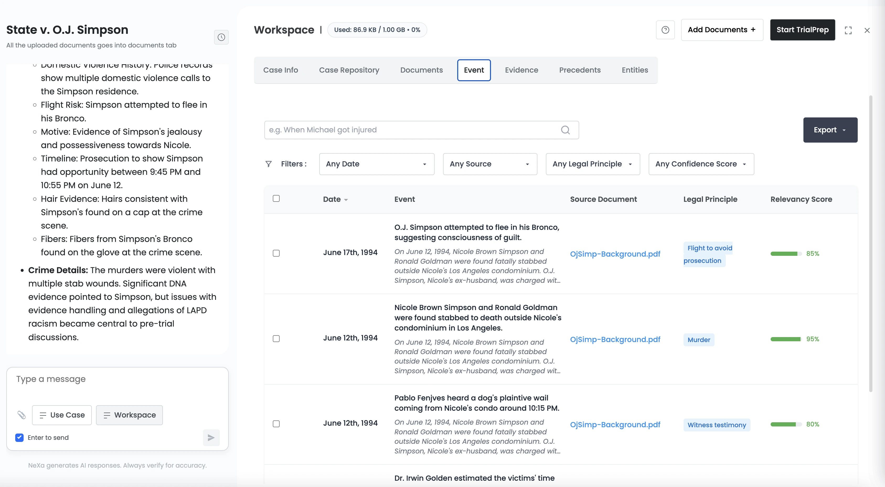넥스로우 (NexLaw) NexLaw ChronoVault automated case timeline builder