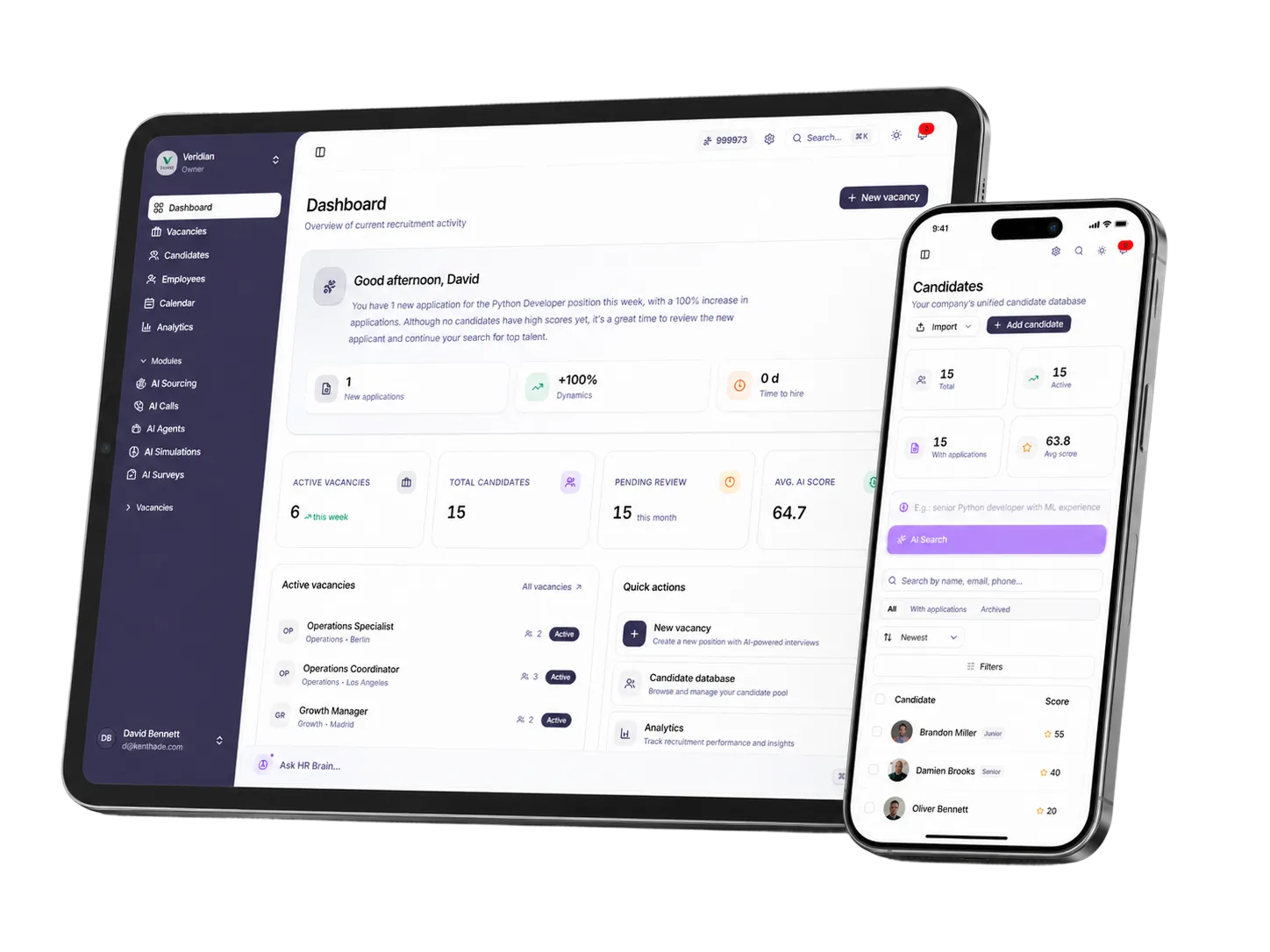 눈 (Noon) autonomous AI recruiter dashboard