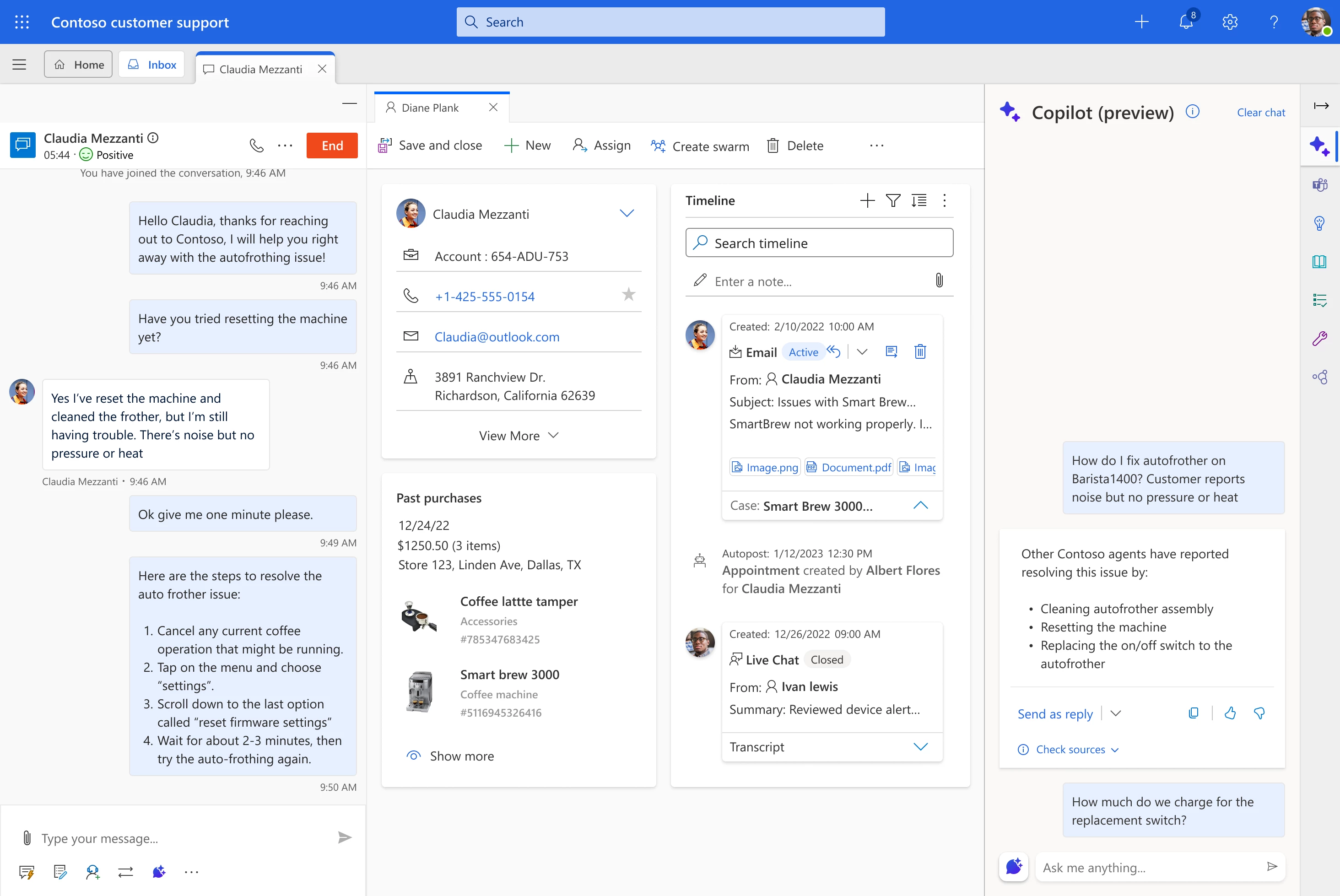 team productivity improvement and ai copilot interface in customer support center