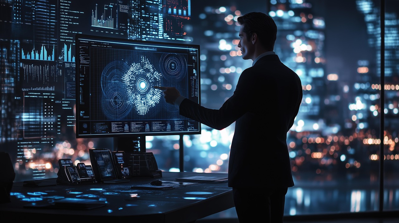 AI creators collaborating in a futuristic digital workspace