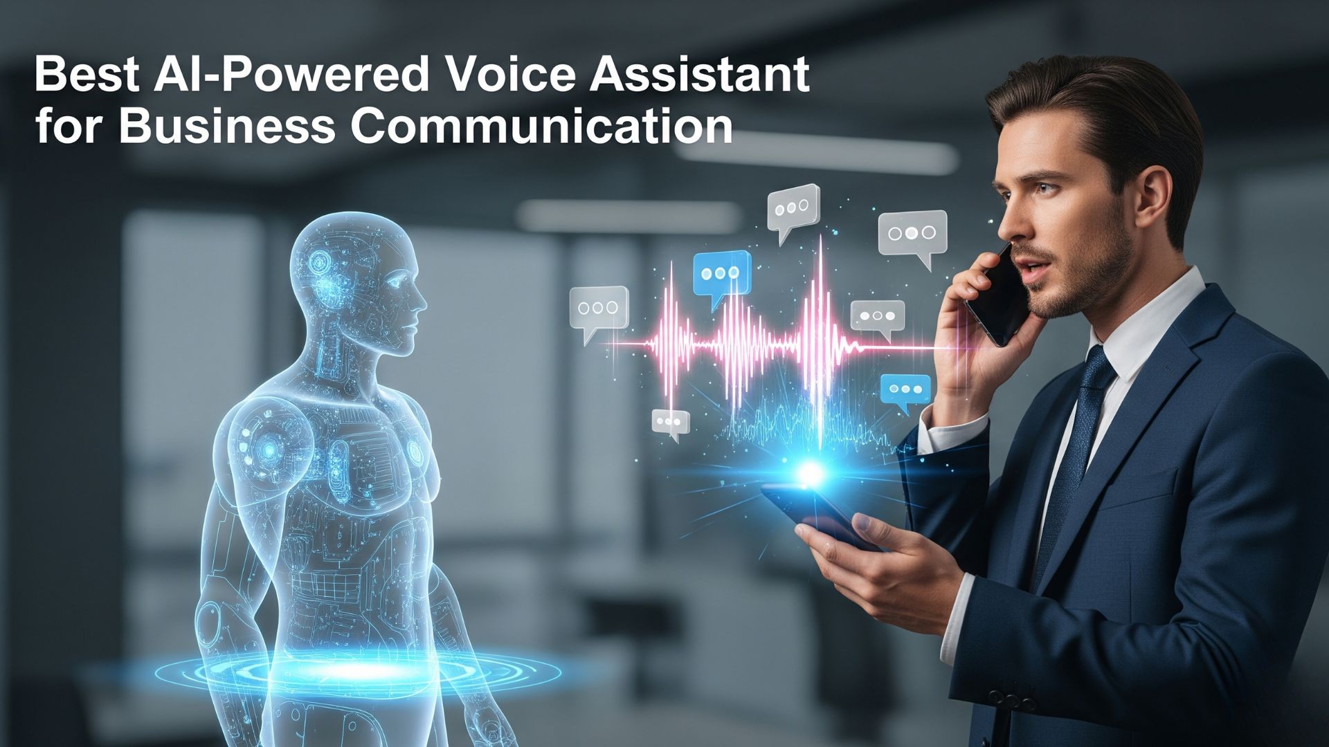 Global business professional experiencing advanced voice AI communication technology