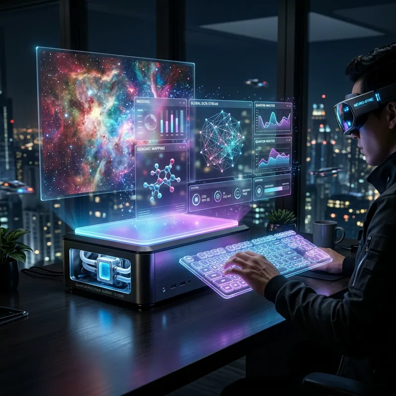 A sleek holographic display showing an advanced autonomous agent ecosystem