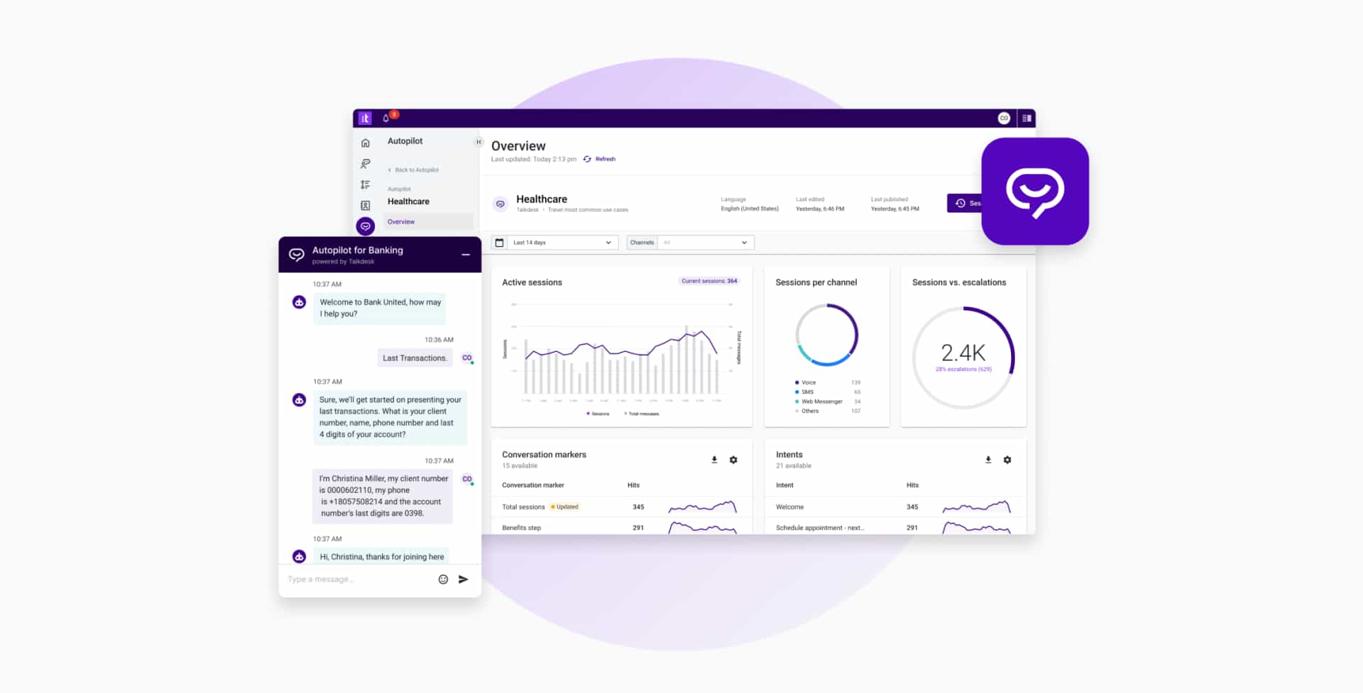 Talkdesk AI Agents for voice dashboard analytics