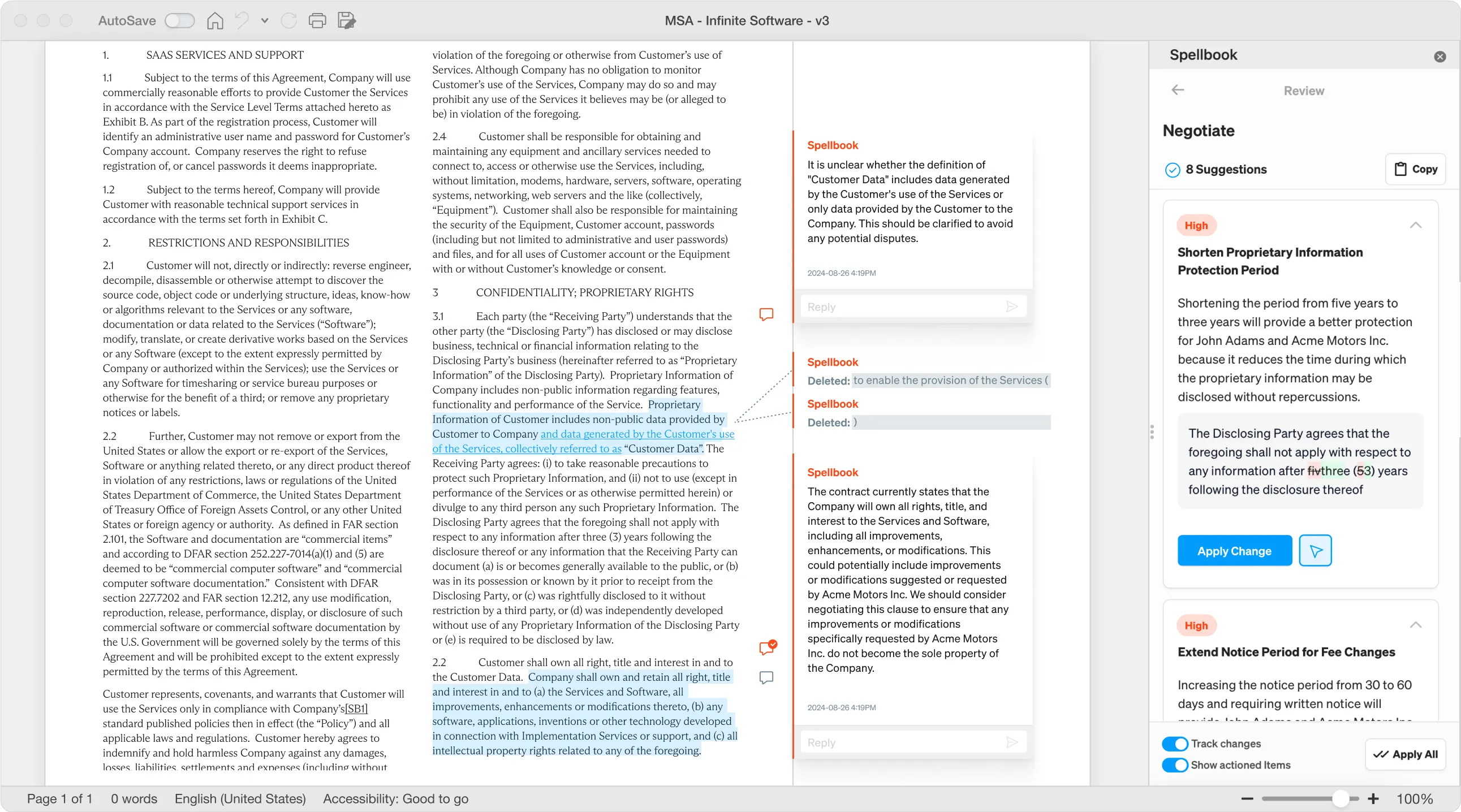스펠북 어소시에이트 Spellbook Associate contract review interface