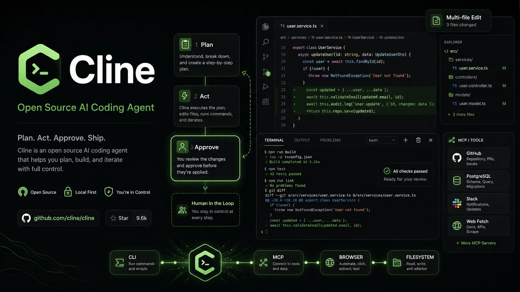클라인 Cline Open Source AI Agent Desktop Terminal