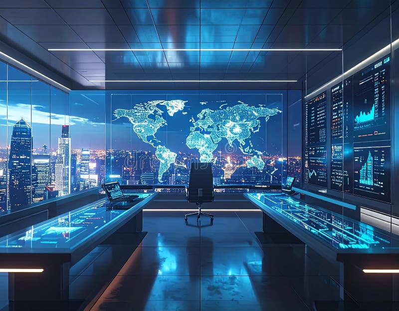 Global AI developers analyzing software architecture on futuristic multi-monitor displays