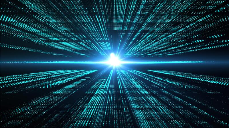 a brilliant autonomous agent glowing in an abstract cyberspace surrounded by data streams