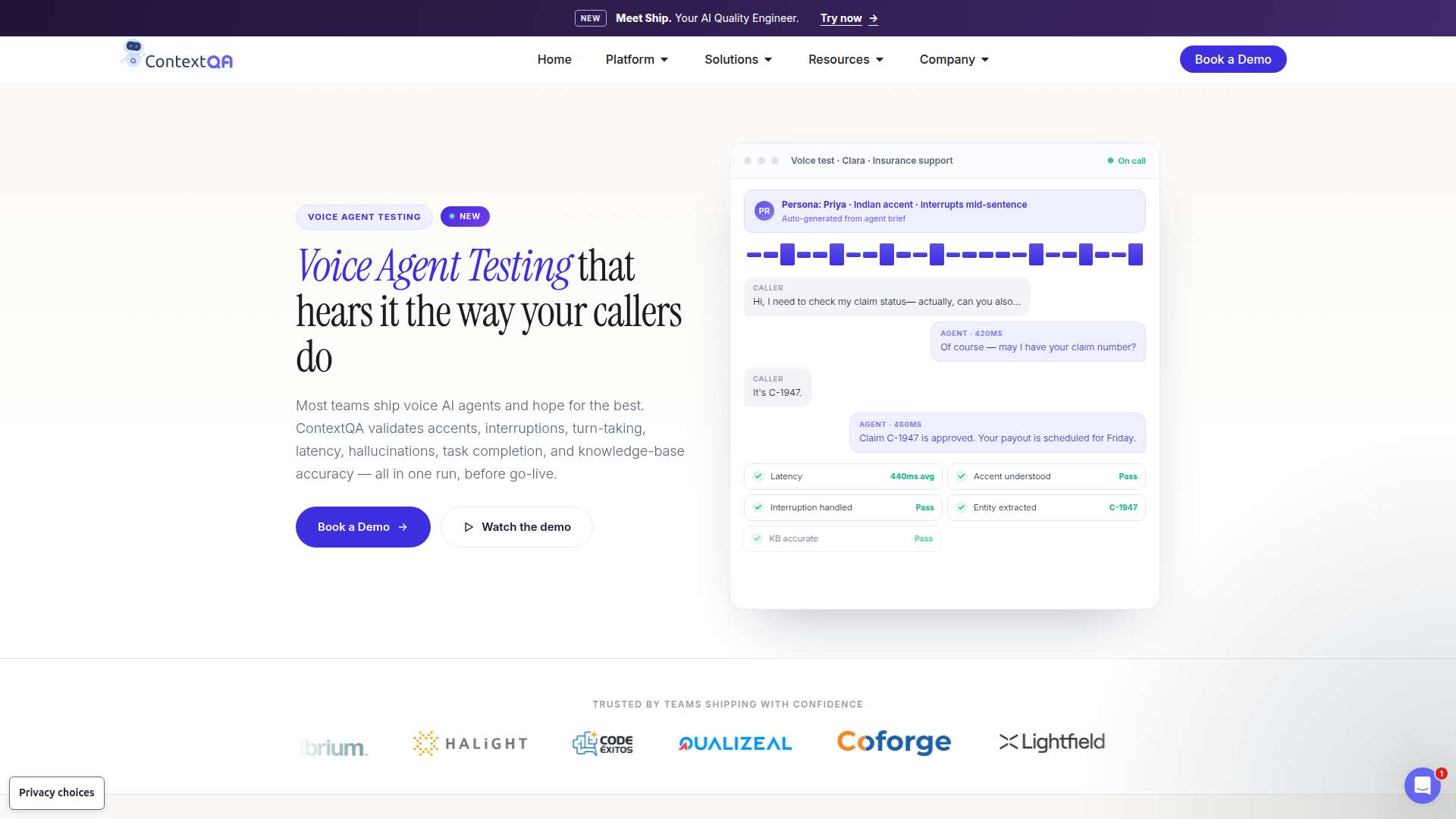 ContextQA 음성 에이전트 테스트