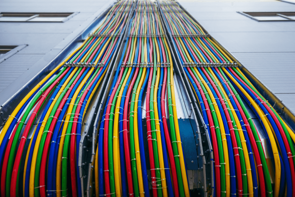 Neatly organized and color coded  wiring electrical wiring as required by electrical licenses.