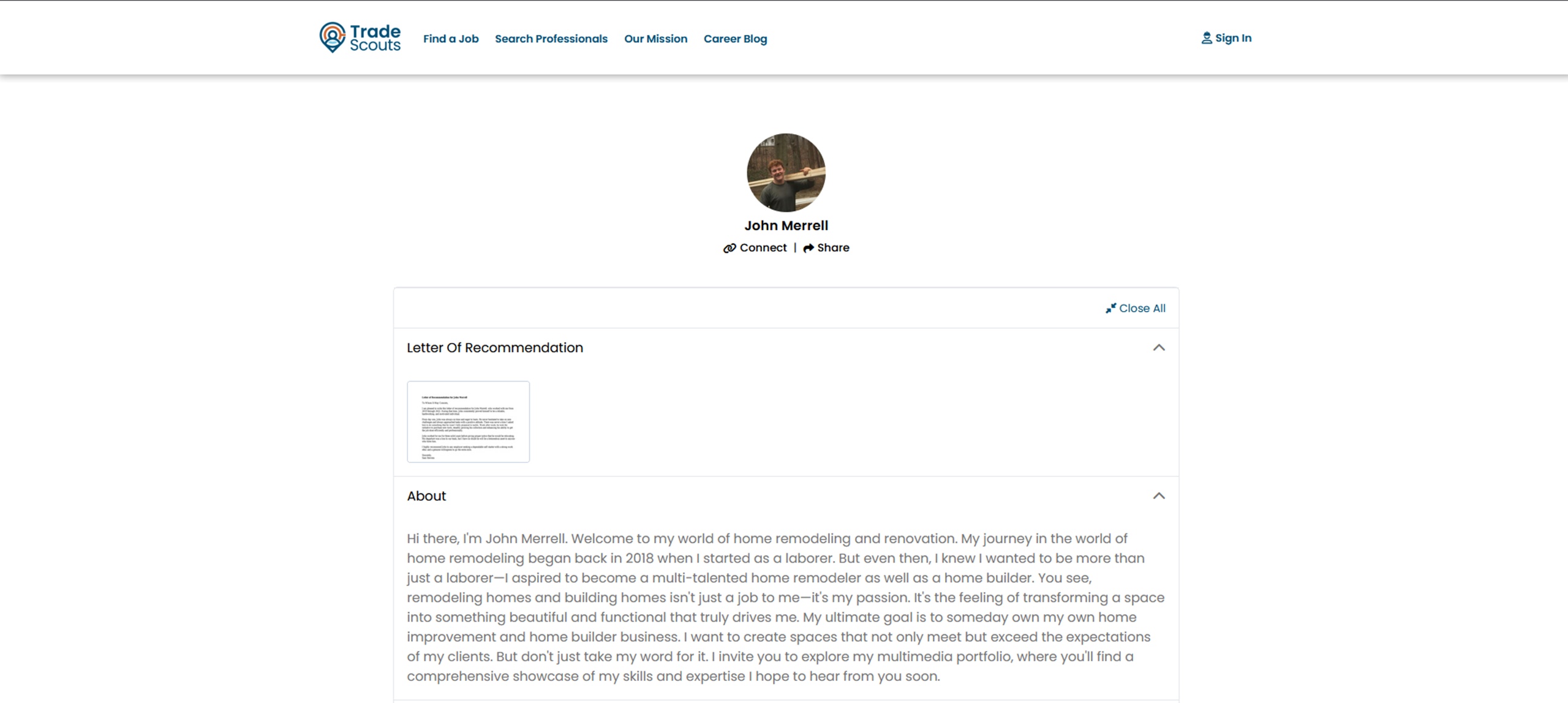 Construction worker building portfolio instead of just uploading resume