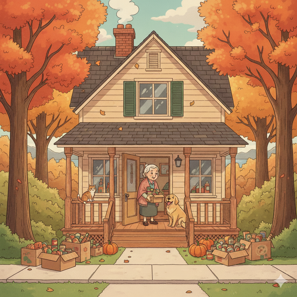 Volunteers sorting canned goods