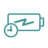 Icon of a battery with a plus sign, indicating long life.