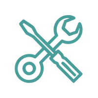 Icon of a wrench and a gear, symbolizing low maintenance.