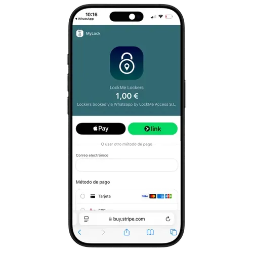 Stripe payment integration within LockMe WhatsApp flow