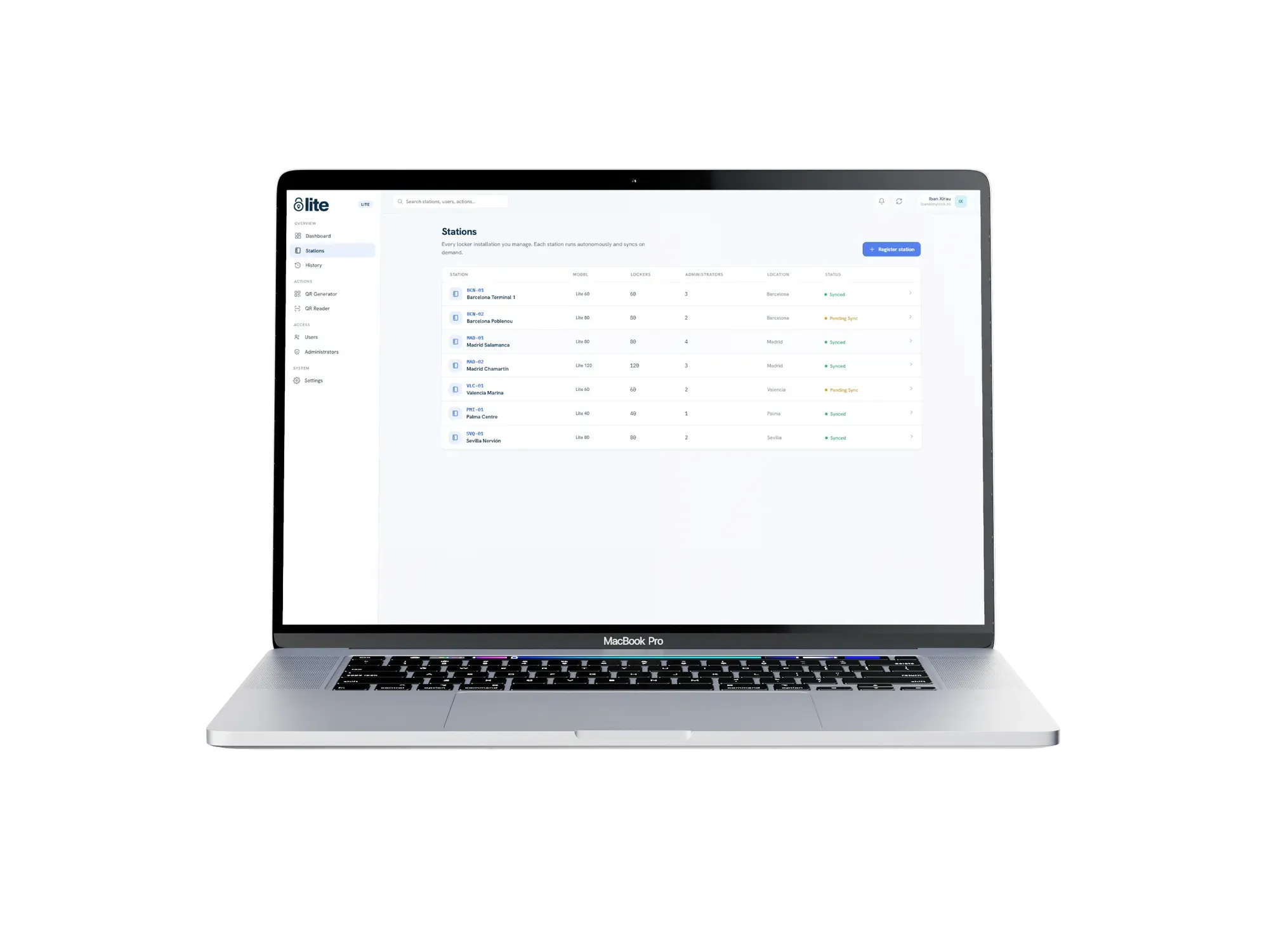 MyLock Lite panel running on an on-site PC