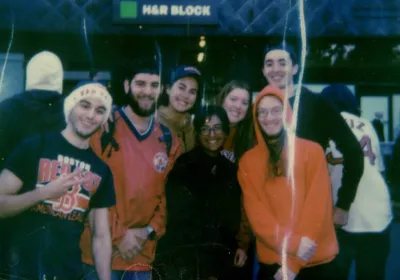 Friends at a basketball game