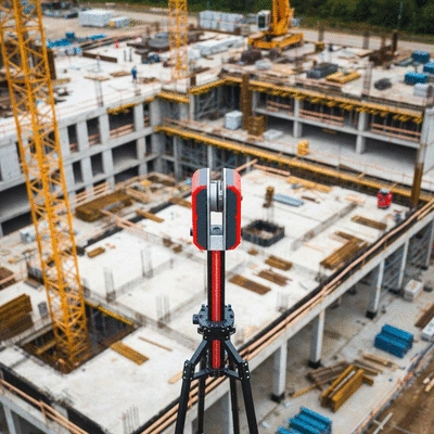 3D laser scanning equipment on a construction site, capturing data