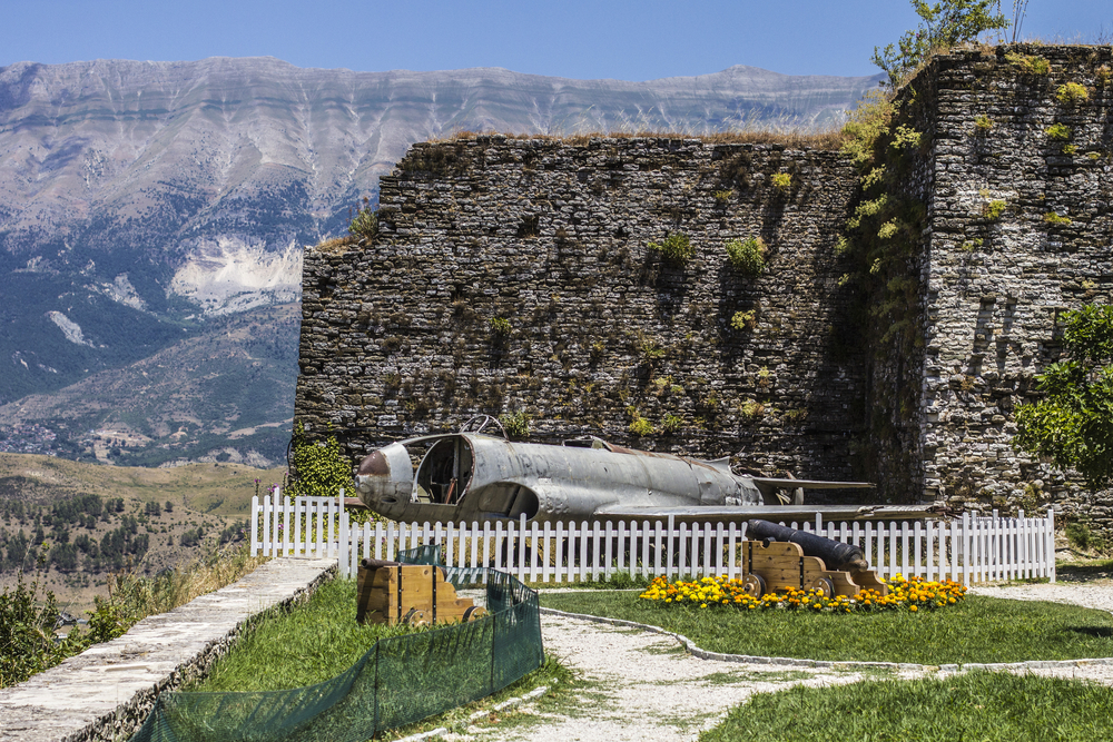 Old crashed war plane on the fortress, Gjirokaster