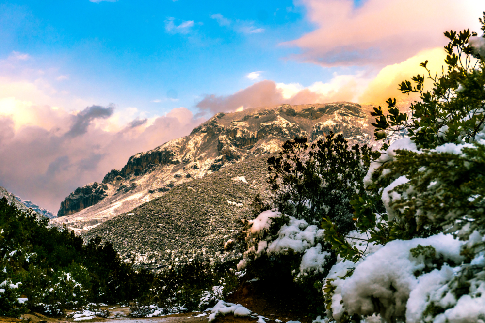 Mountain Dajt in Tirana covered in snow