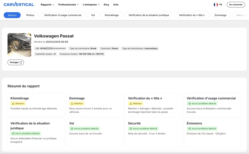 Exemple rapport carVertical