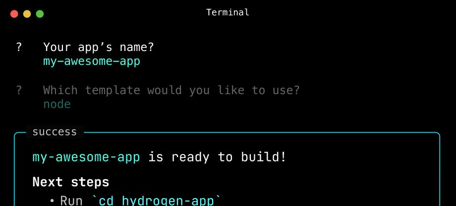 Dark terminal window showing a 'ready to build' message