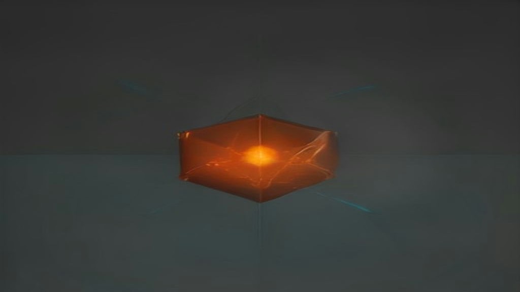 Abstract diagram of an exploration loop: glowing amber nodes branching into cube, sphere and prism shapes discovered through open-ended play