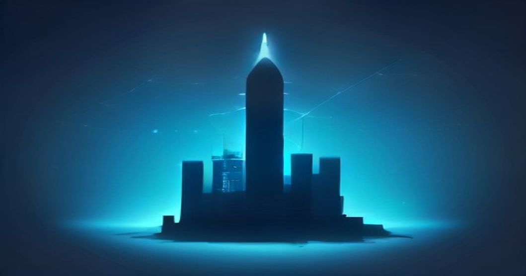 A glowing control tower supervising a network of connected AI agent nodes