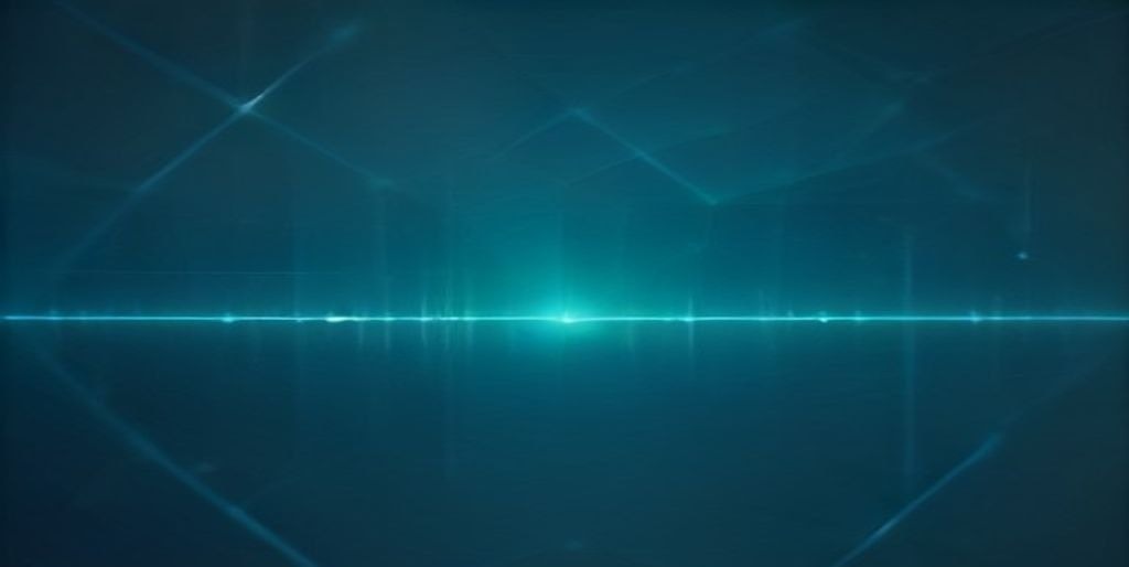 Abstract streams of light flowing from server racks into an upward sloping mesh of geometric bars