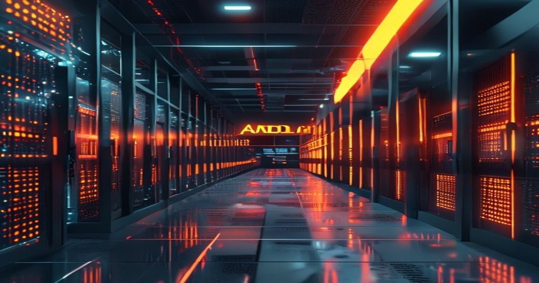 AMD and Anthropic AI infrastructure partnership — abstract data center with red and amber GPU racks
