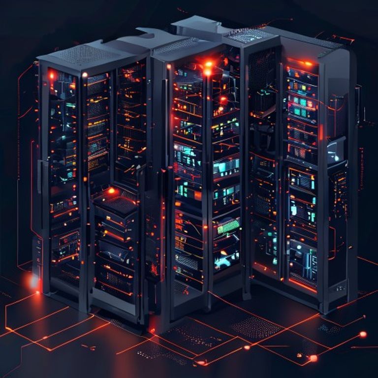 AMD and Anthropic AI data center infrastructure — GPU racks with Helios rack-scale system, red and amber nodes