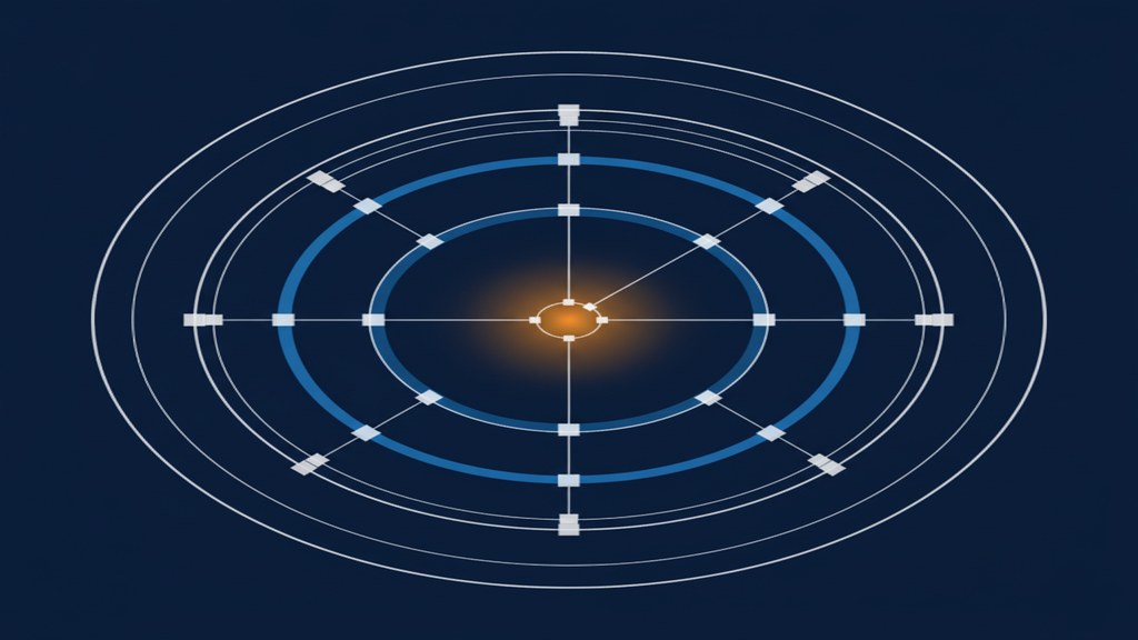 Layered data infrastructure opened around a central glowing core
