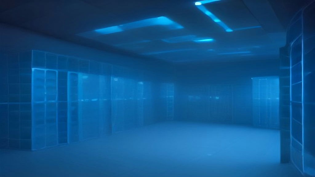 Visualisation: dense hall of sealed agent cells built to host one microVM per session
