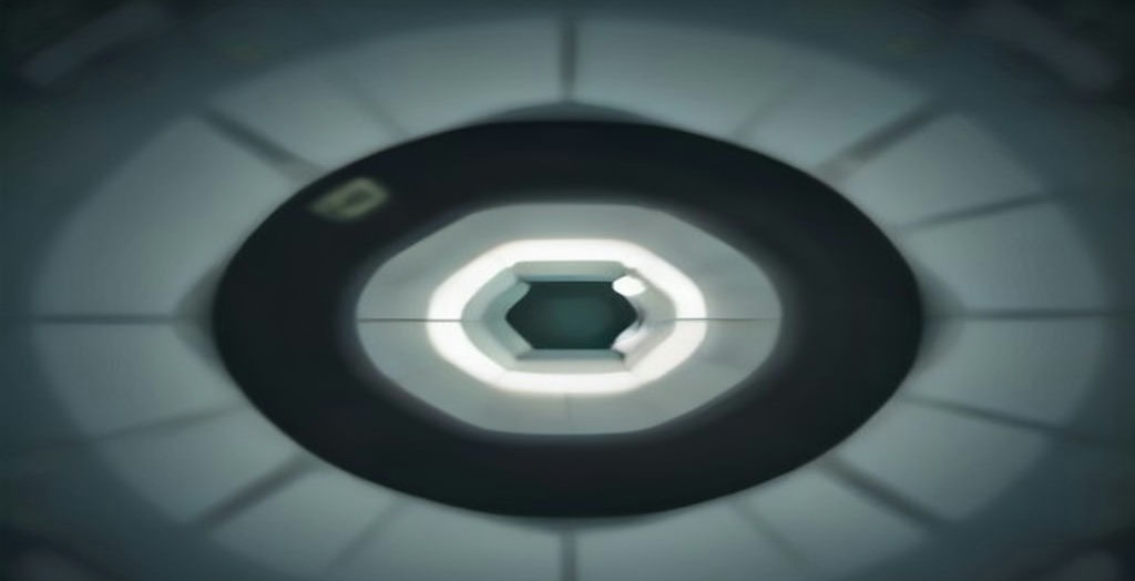 Hexagonal metal aperture with modular cartridges docking into machined slots, representing a guarded tool interface