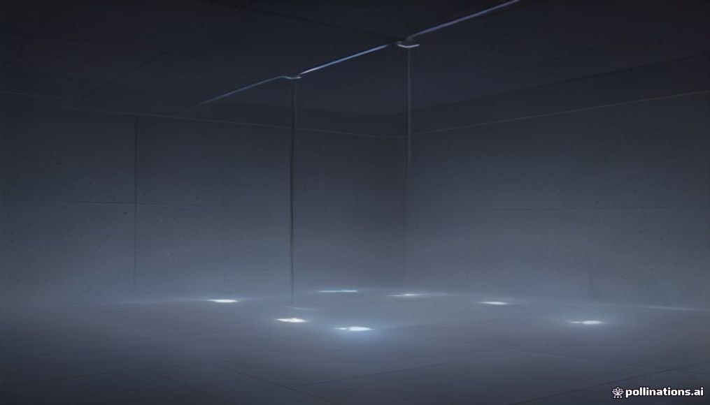 Abstract grid of separate platform slabs linked by thin luminous data pathways