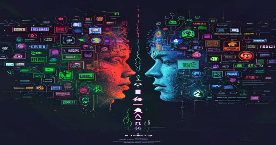 Editorial illustration of the AI industry splitting into open-weight vs closed-model camps across a dramatic fault line