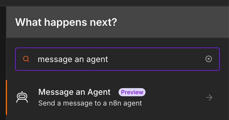 Screenshot of the Message an Agent node in n8n