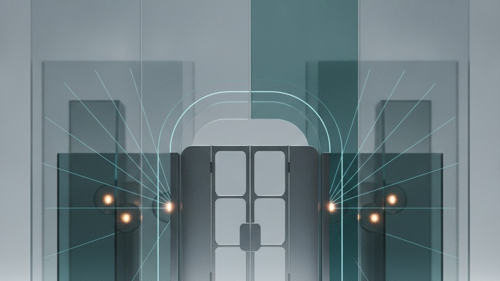 A containment structure with separate gated compartments and visible checkpoints