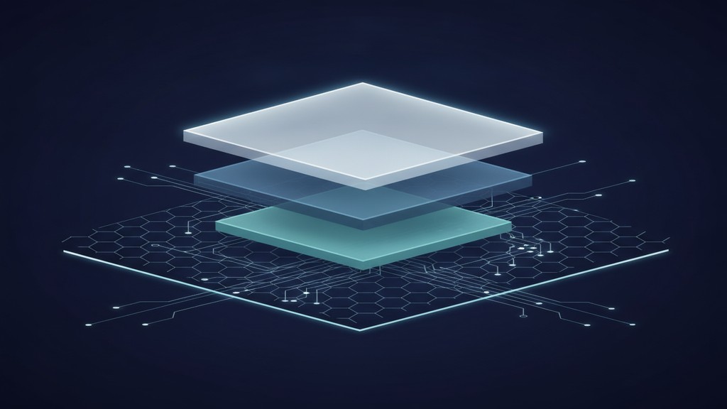 Diagram of stacked model layers above a hexagonal enterprise platform grid