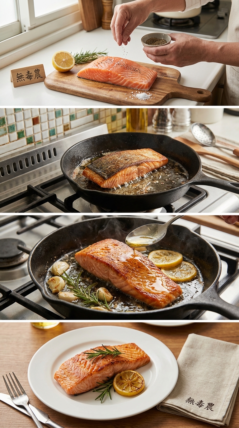 步驟二：煎烤 - 皮面朝下放入鍋中