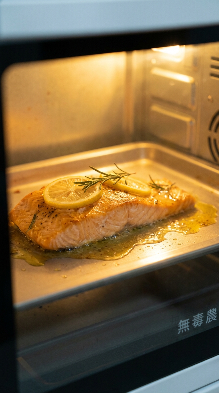 挪威鮭魚放入烤箱烘烤