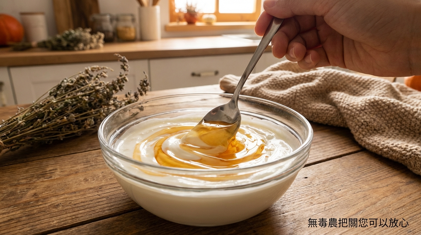步驟2：攪拌優格與蜂蜜