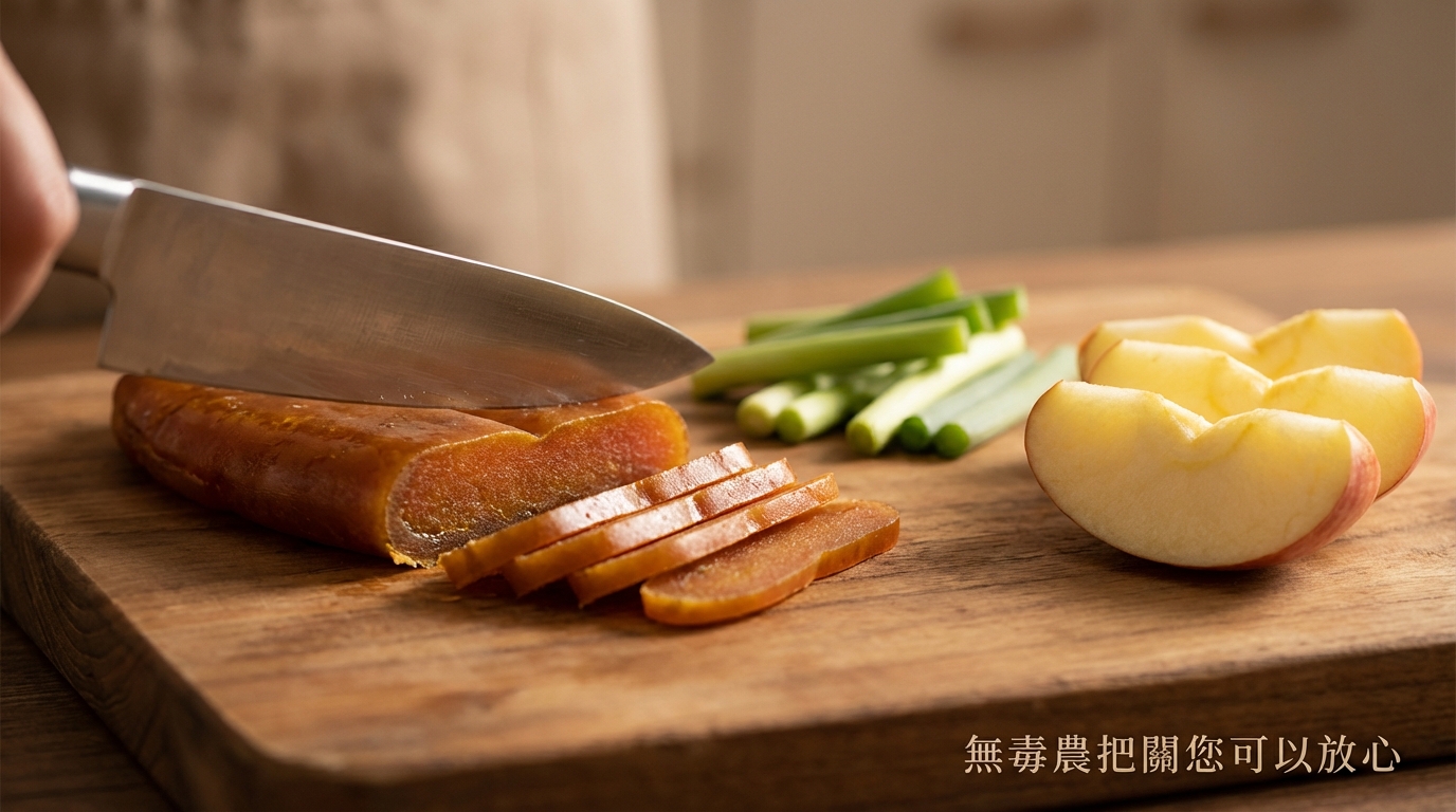 烏魚子切片與佐料準備示意圖