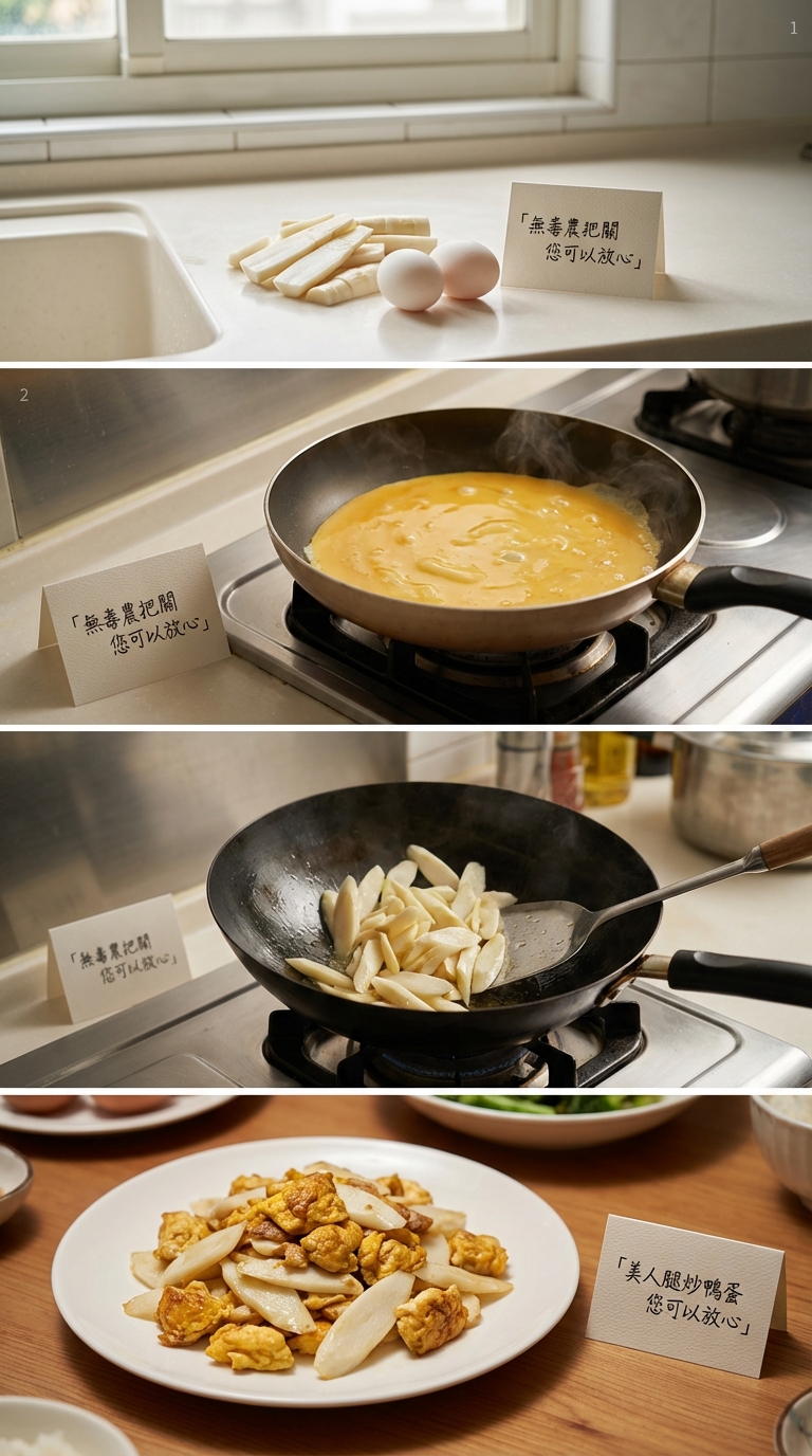 食材準備：切好的筊白筍與新鮮鴨蛋