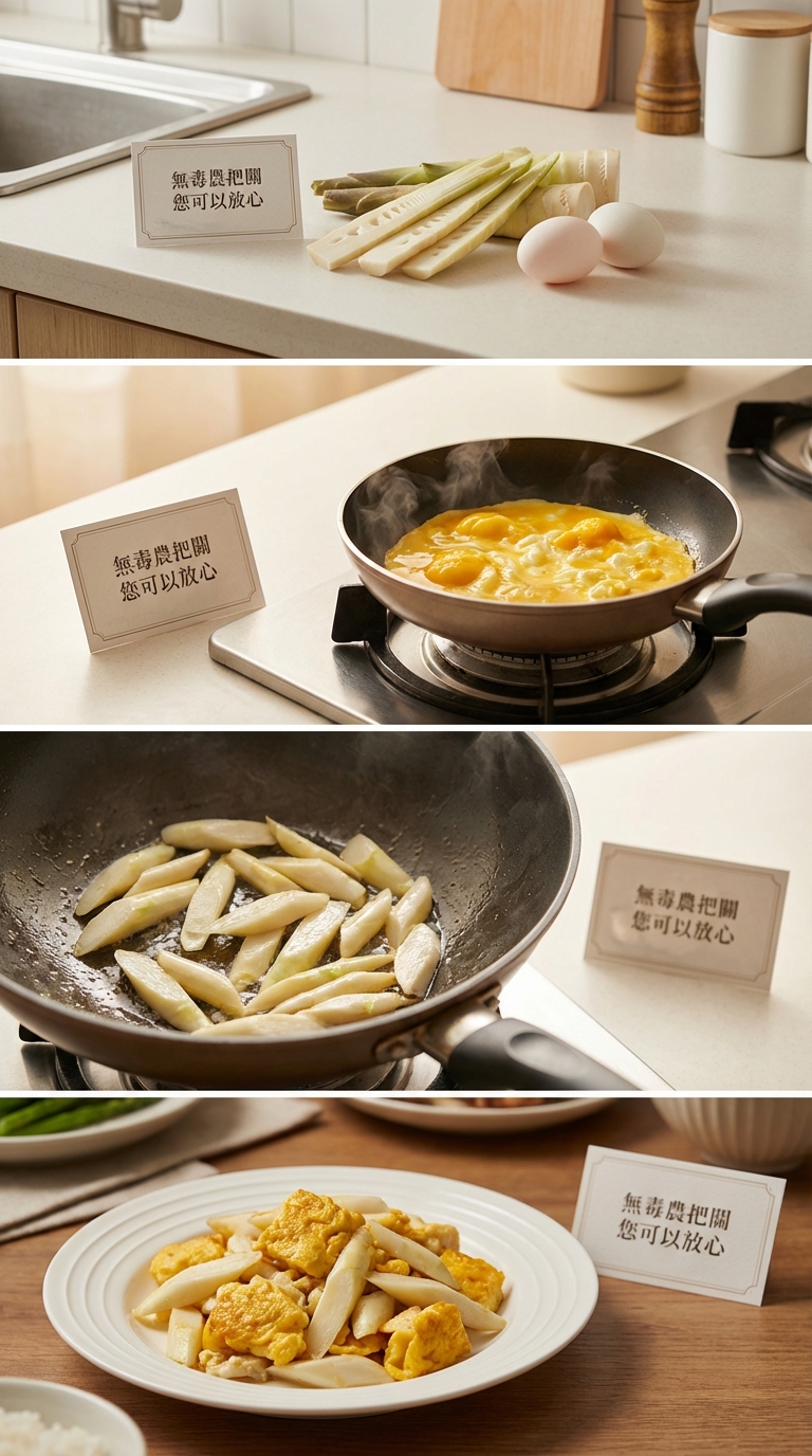 鍋中翻炒鮮甜脆嫩的筊白筍