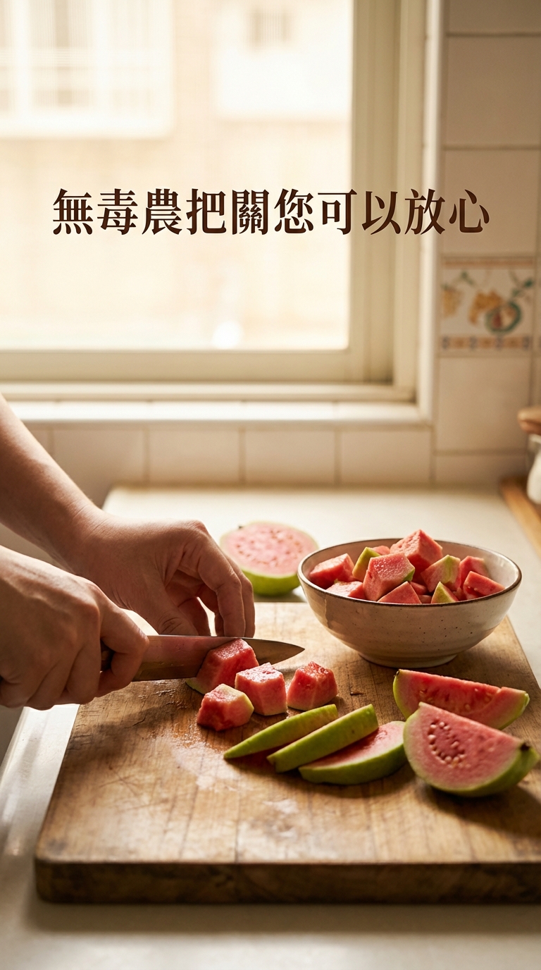 步驟一：將有機紅心芭樂切成一口大小的塊狀