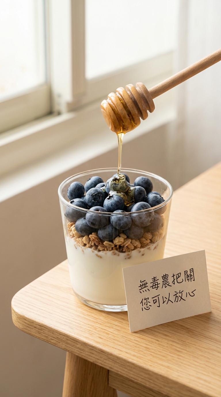 淋上蜂蜜的藍莓優格杯，美味誘人