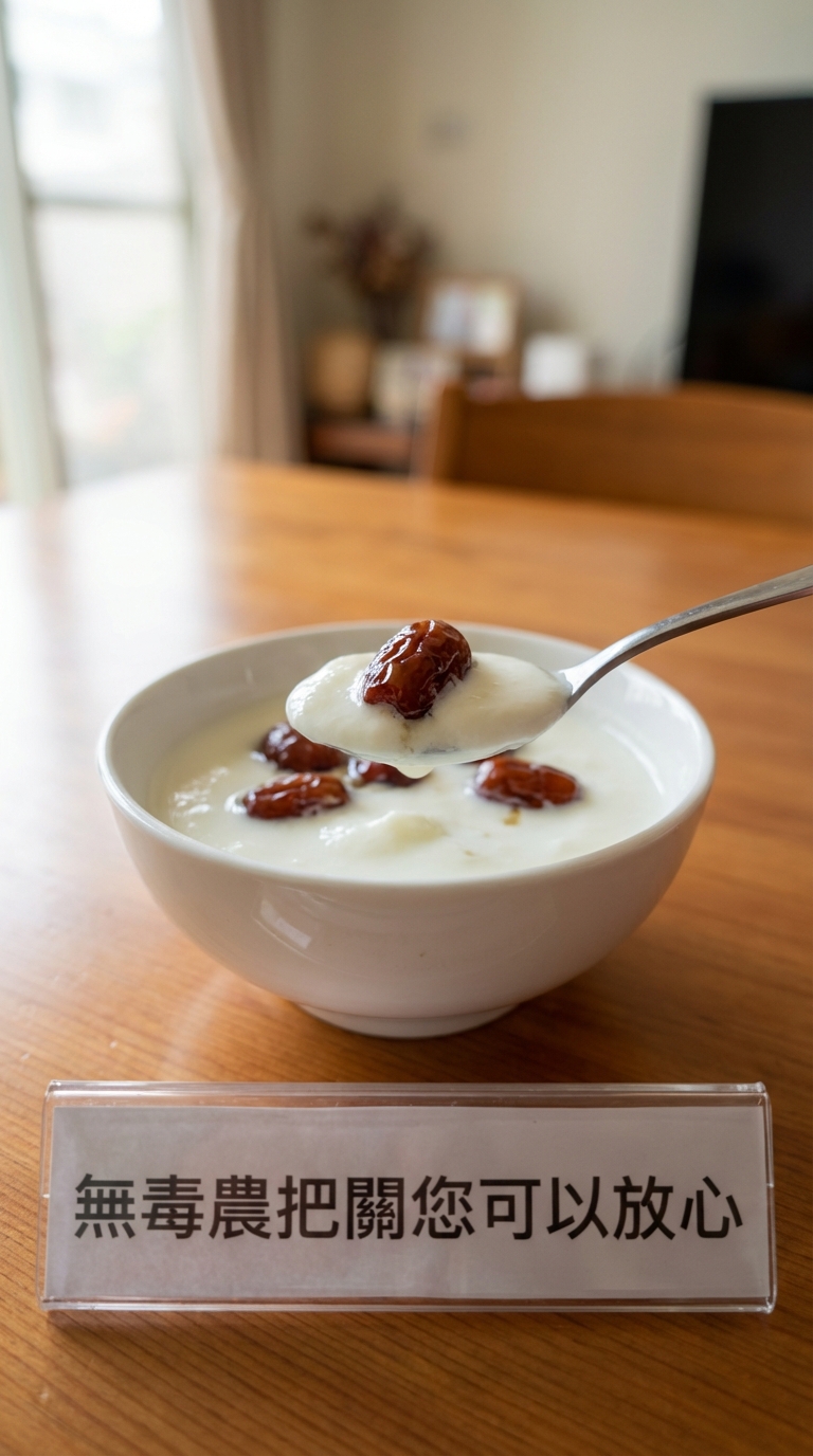 攪拌享用蜜棗鮮奶，無毒農把關您可以放心
