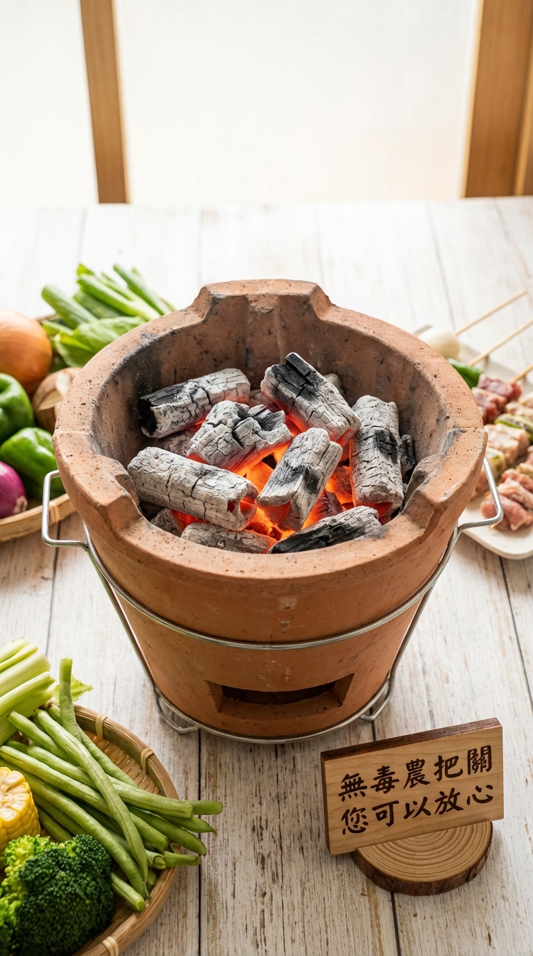 預熱烤爐，等待木炭呈現灰白色