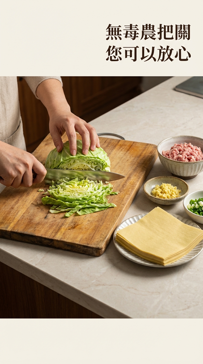 手工高麗菜千張丸子備料步驟
