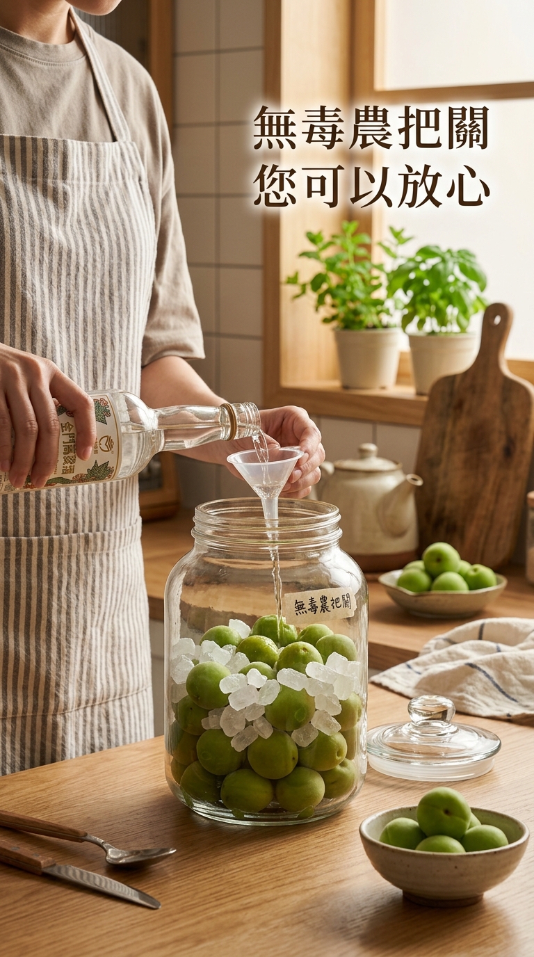 分層堆疊梅子與倒入基酒